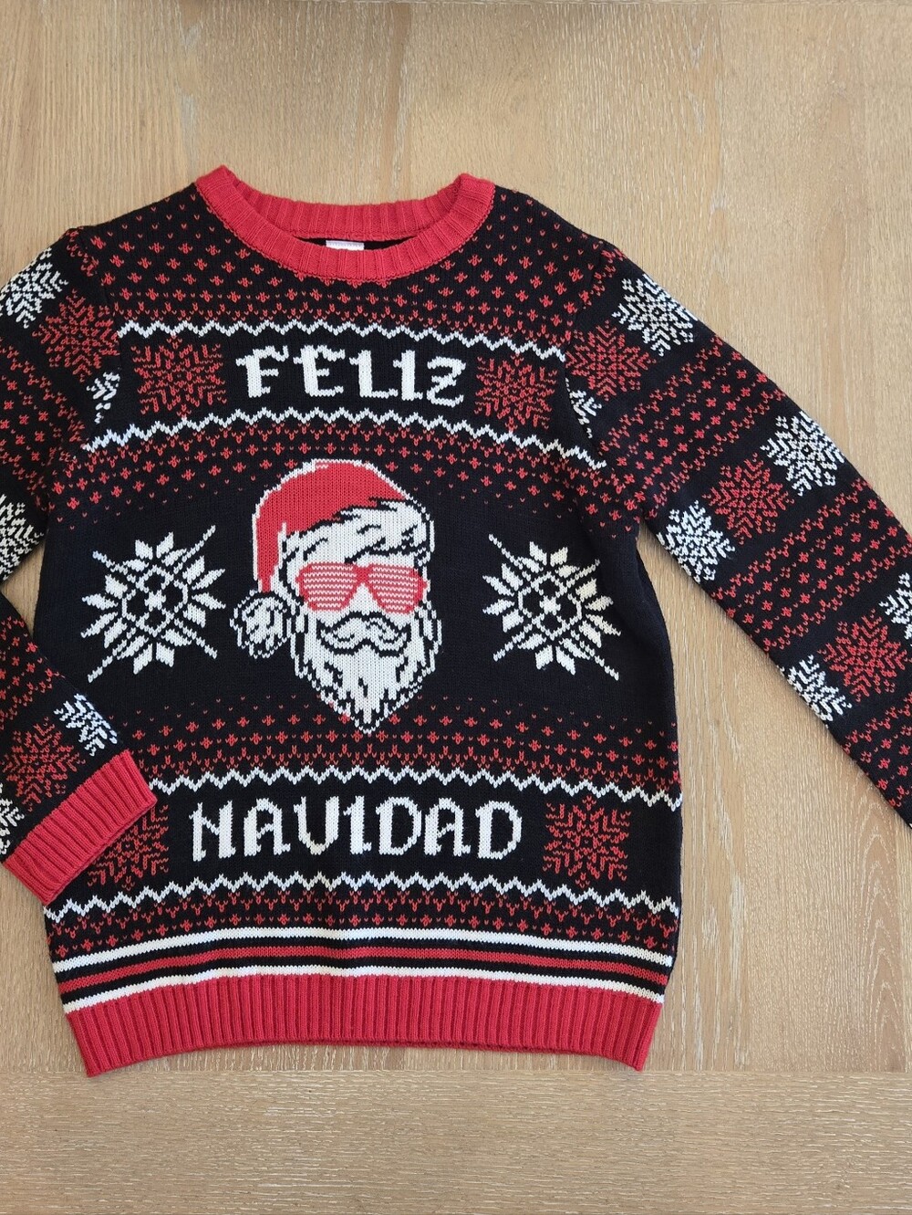 Festive 'Feliz Navidad' Black & Red Kids Holiday Sweater